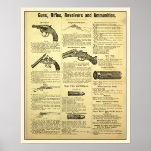 Poster Vintage ad guns, rifles, revolvers and ammunition