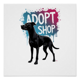 Poster Vintage Adoptez Ne Faites Pas D'Achats Chien Graff
