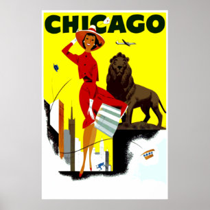 Poster Vintage Airline Windy City Chicago Travel