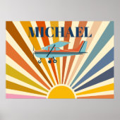 Poster Vintage Airplane Cessna Retro Sunset Custom (Devant)
