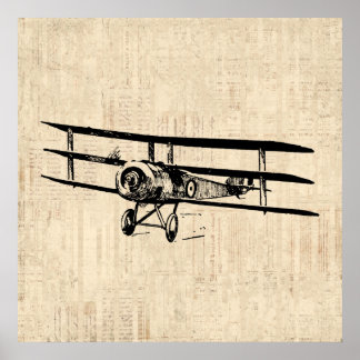 Poster Vintage Airplane Old Antique Plane Illustration