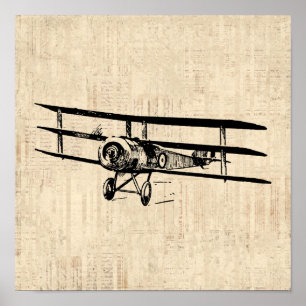 Poster Vintage Airplane Old Antique Plane Illustration