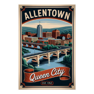 Poster Vintage Allentown Pennsylvanie Queen City Rétro