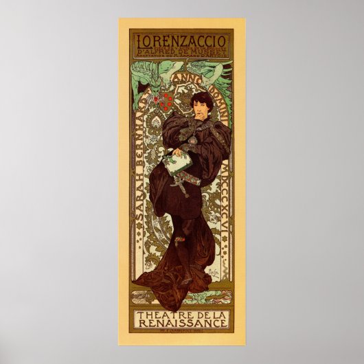 Poster Vintage Alphonse Mucha Lorenzaccio bannière vertic (Devant)
