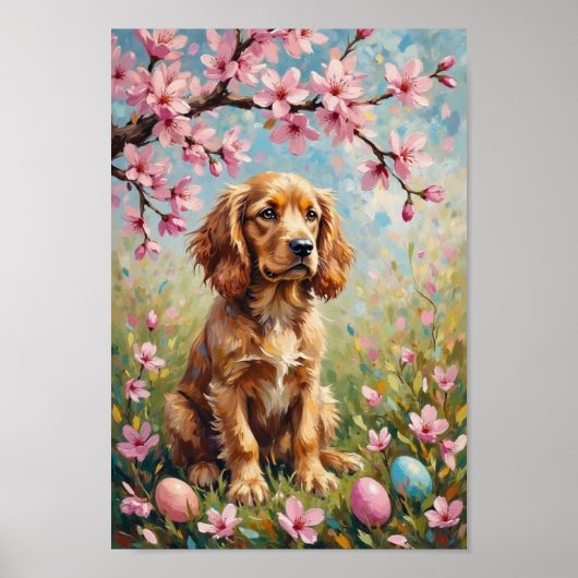 Poster Vintage American Cocker Spaniel Easter Blossom Art (Devant)