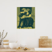 Poster Vintage Amour et Romance Photo, Enfants Baiser (Cuisine)