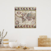 Poster Vintage Antique Ancien Monde Carte Design Imprimé (Cuisine)