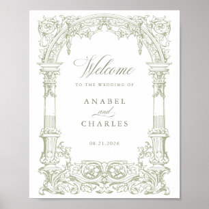 Poster Vintage Arch Vines Cadre Mariage Bienvenue