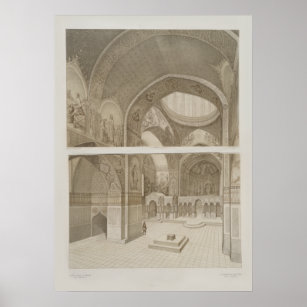 Poster Vintage Architectural Drawing Cathedral Interior
