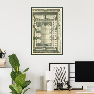 Poster Vintage Architecture, Atrium Courtyard Perspective