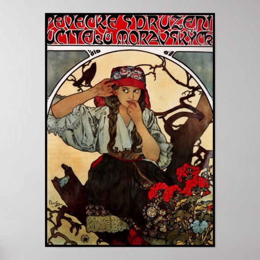 Poster Vintage Art Alfons Mucha Moravian Enseignan (Devant)