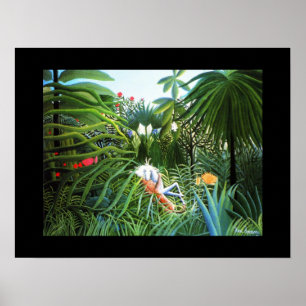 Poster Vintage Art Cheval attaque par un jaguar