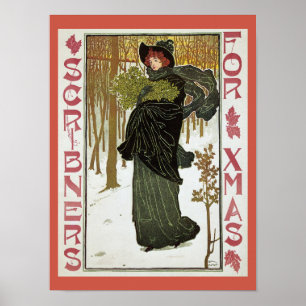 Poster Vintage art nouveau christmas magazine holiday