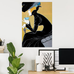 Poster Vintage Art Nouveau, Lady Drinking Marco Polo Tea