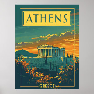 Poster vintage Athènes, Grèce   Parthénon