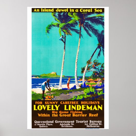 Poster Vintage australien de l'île de Lindeman (Devant)