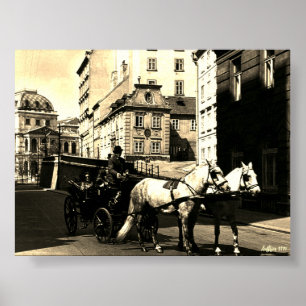 Poster Vintage Autriche Vienne Dreimaderlhaus Fiaker