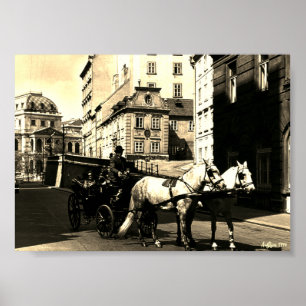 Poster Vintage Autriche Vienne Dreimaderlhaus Fiaker