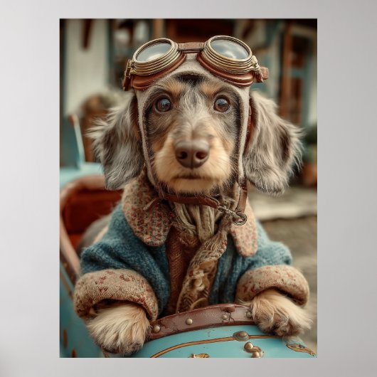 Poster Vintage Aviator Dog Adventure (Devant)