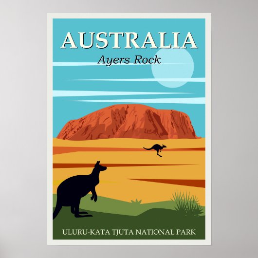 Poster Vintage Ayers Rock Australie Kangaroos Travel (Devant)