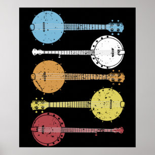 Poster Vintage Banjo Cadeau Pays Musique Bluegrass Banjo