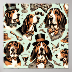 Poster Vintage Basset Hound sans joint