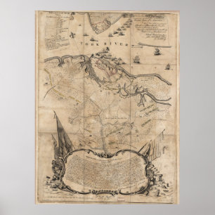 Poster Vintage Battle of Yorktown Virginia Map (1781)