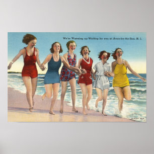 Poster Vintage Beach dames en maillot de bain
