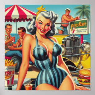 Poster Vintage Beach Pin-up