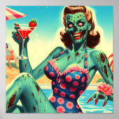 Poster Vintage Beach Zombie Pin-up (Devant)