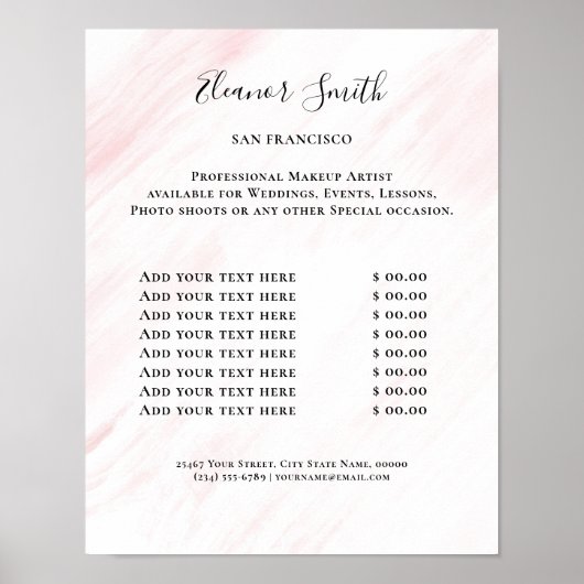 Poster Vintage Beauty Salon Price List (Devant)