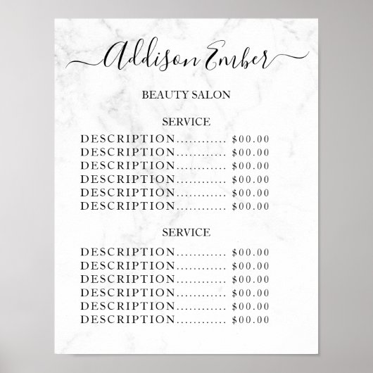 Poster Vintage Beauty Salon Price List (Devant)