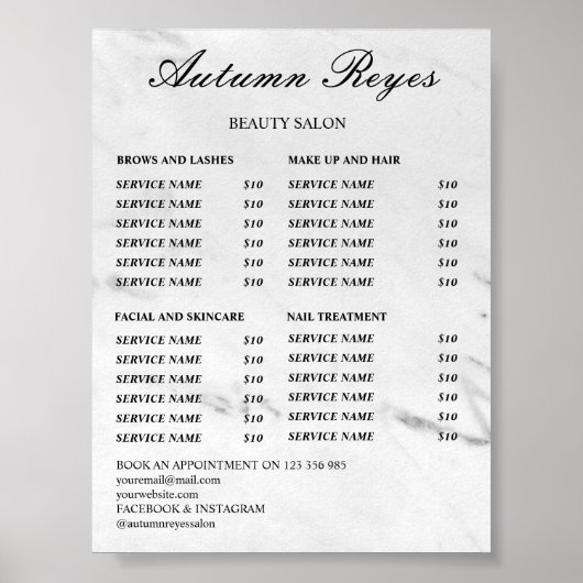 Poster Vintage Beauty Salon Price List (Devant)