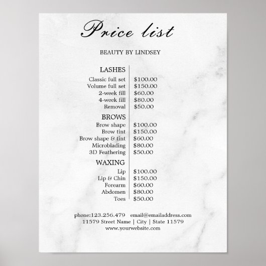 Poster Vintage Beauty Salon Price List (Devant)