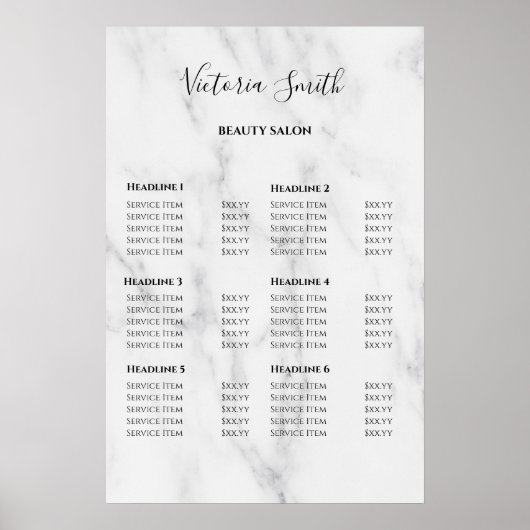 Poster Vintage Beauty Salon Price List (Devant)