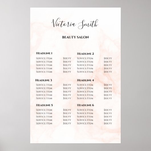 Poster Vintage Beauty Salon Price List (Devant)