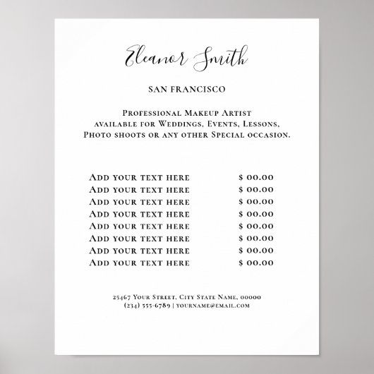 Poster Vintage Beauty Salon Price List (Devant)