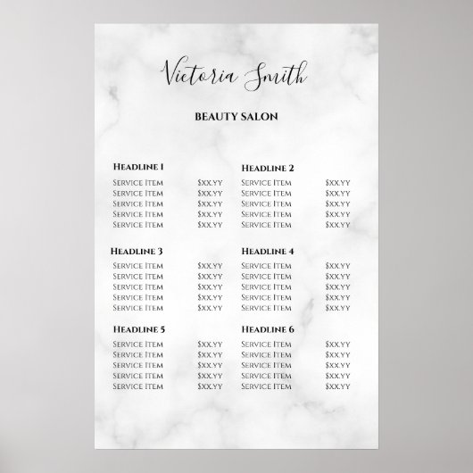 Poster Vintage Beauty Salon Price List (Devant)