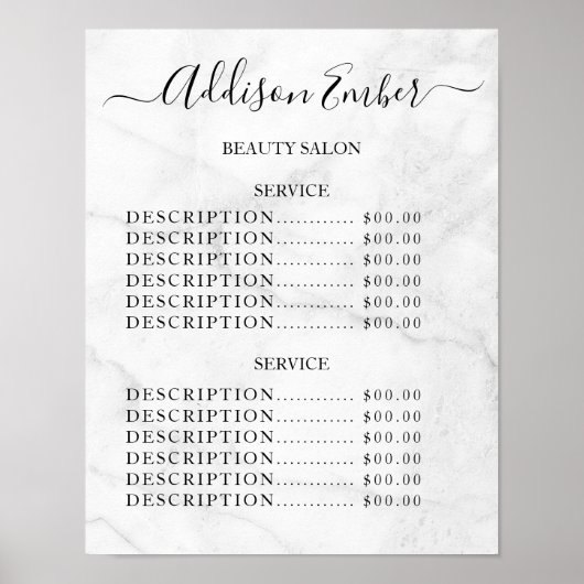 Poster Vintage Beauty Salon Price List (Devant)