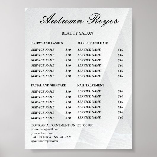 Poster Vintage Beauty Salon Price List (Devant)