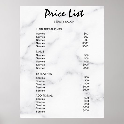 Poster Vintage Beauty Salon Price List (Devant)