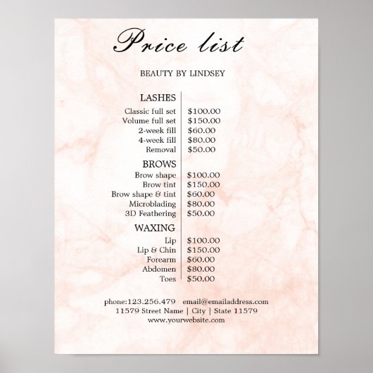 Poster Vintage Beauty Salon Price List (Devant)