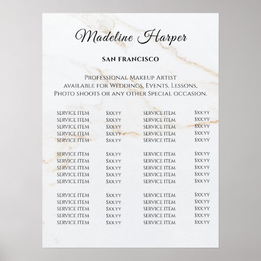 Poster Vintage Beauty Salon Price List (Devant)