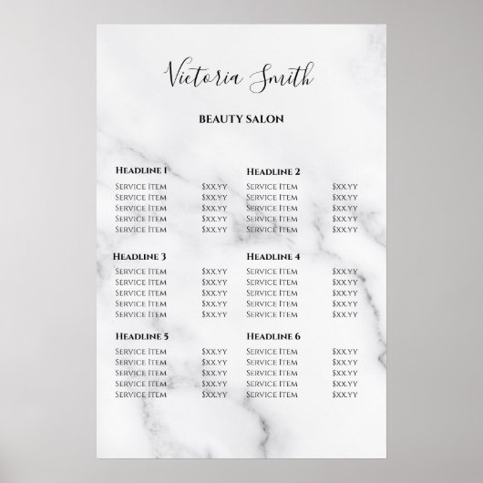 Poster Vintage Beauty Salon Price List (Devant)
