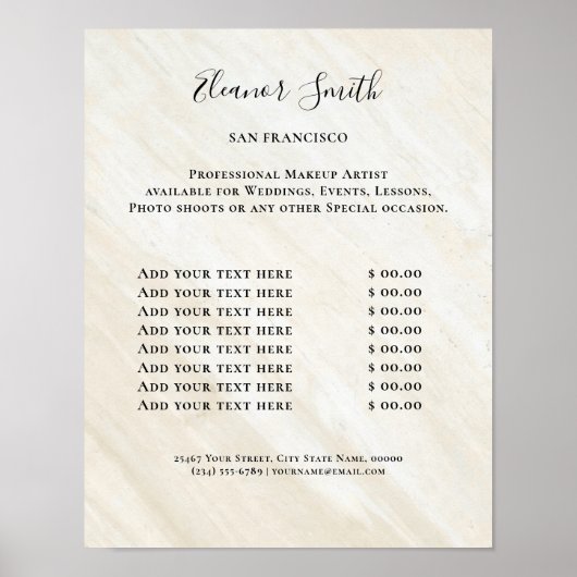 Poster Vintage Beauty Salon Price List (Devant)