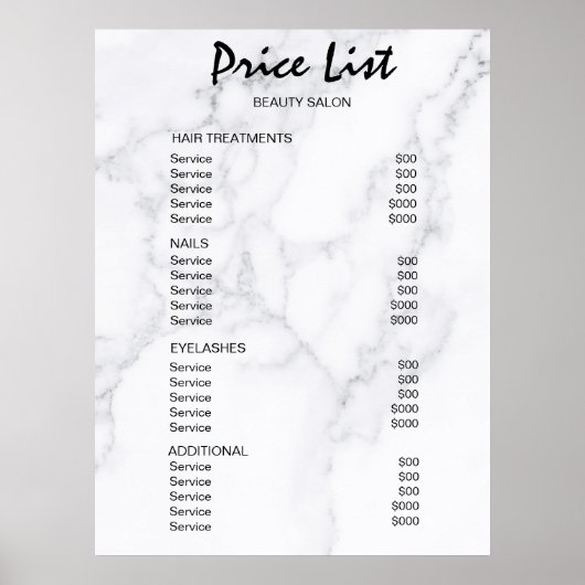 Poster Vintage Beauty Salon Price List (Devant)