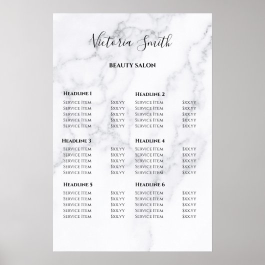 Poster Vintage Beauty Salon Price List (Devant)