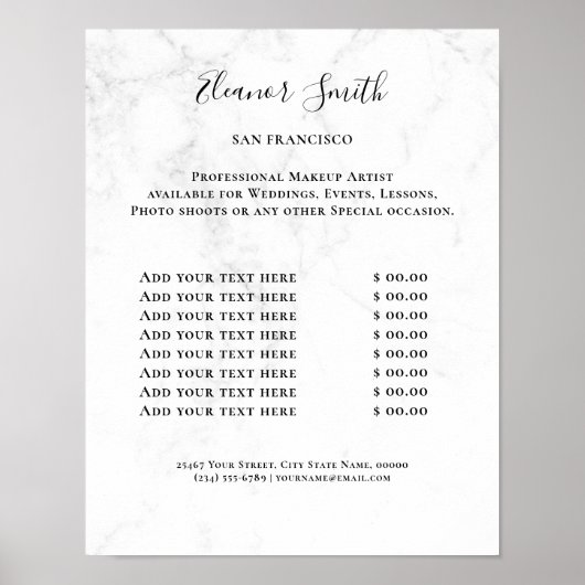 Poster Vintage Beauty Salon Price List (Devant)
