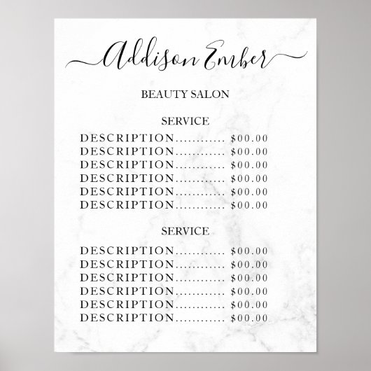 Poster Vintage Beauty Salon Price List (Devant)