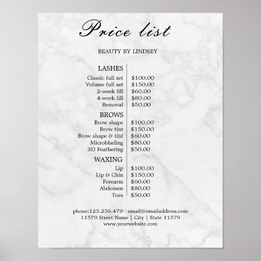 Poster Vintage Beauty Salon Price List (Devant)